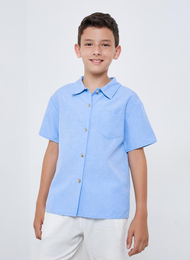 Styli Boys Blue Solid Short Sleeve Shirt - Image 4